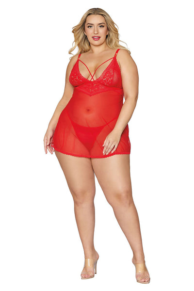 Babydoll and G-String - Lipstick Red