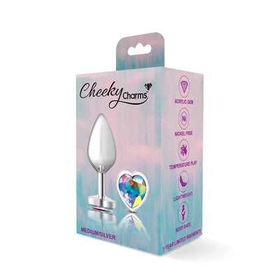 Cheeky Charms-Silver Metal Butt Plug- Heart-Clear