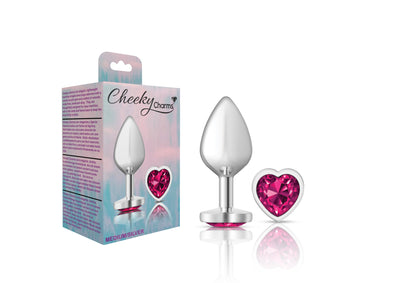 Cheeky Charms Silver Metal Butt Plug - Bright Pink Heart