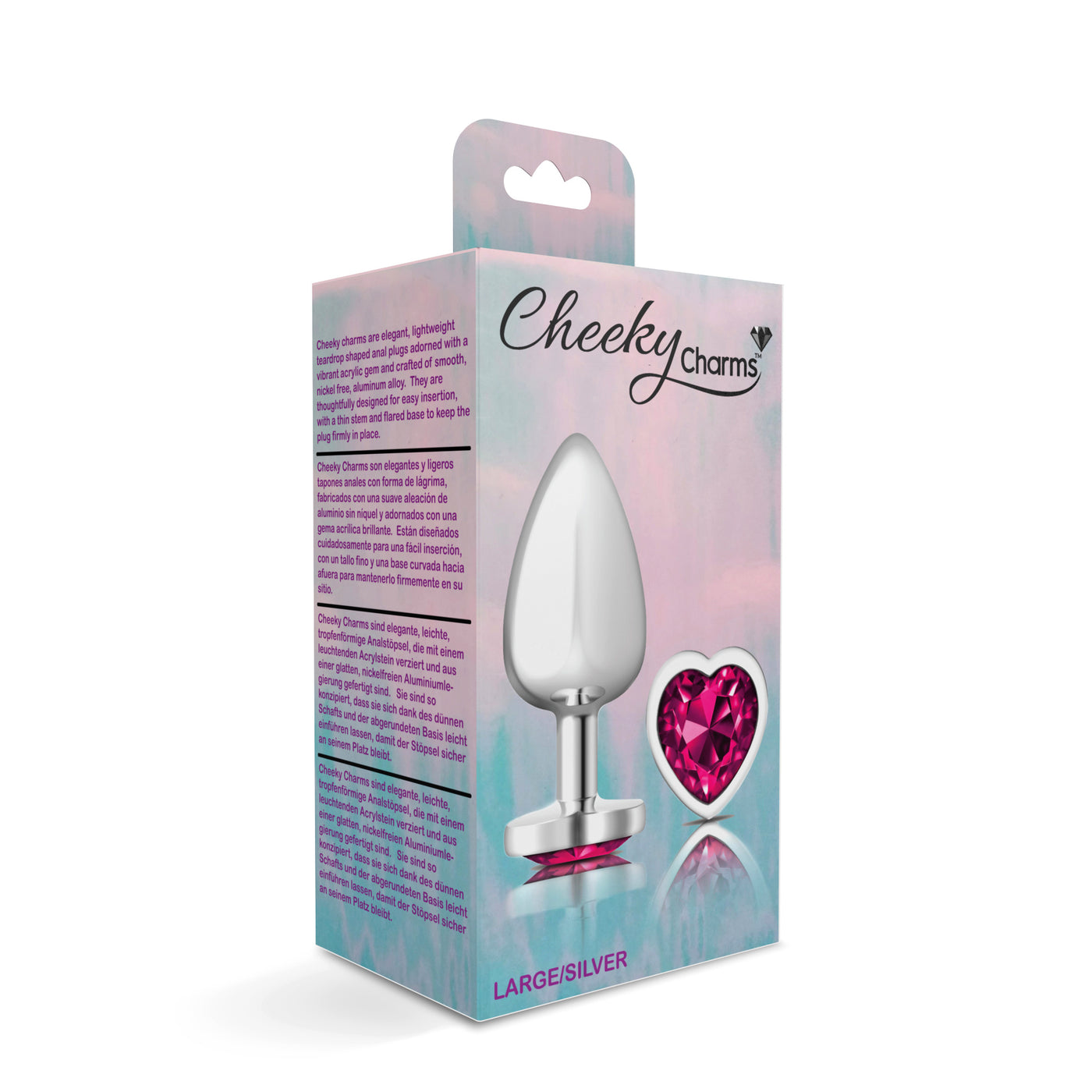 Cheeky Charms Silver Metal Butt Plug - Bright Pink Heart