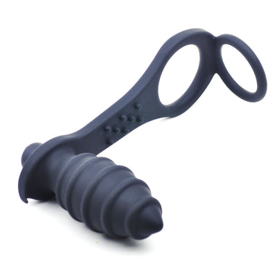 Black Silicone Anal Plug Vibrator with 2 Rings