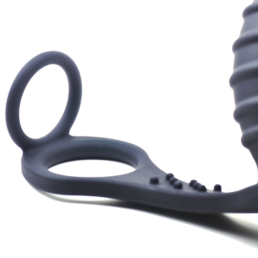 Black Silicone Anal Plug Vibrator with 2 Rings