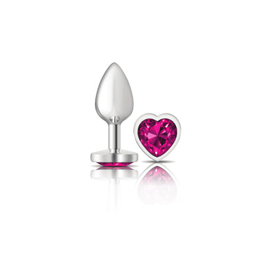 Cheeky Charms Silver Metal Butt Plug - Bright Pink Heart