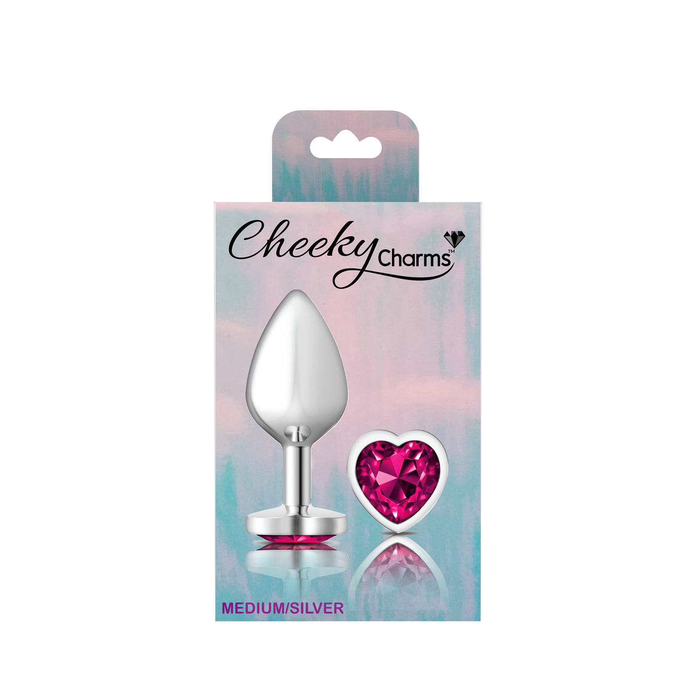 Cheeky Charms Silver Metal Butt Plug - Bright Pink Heart