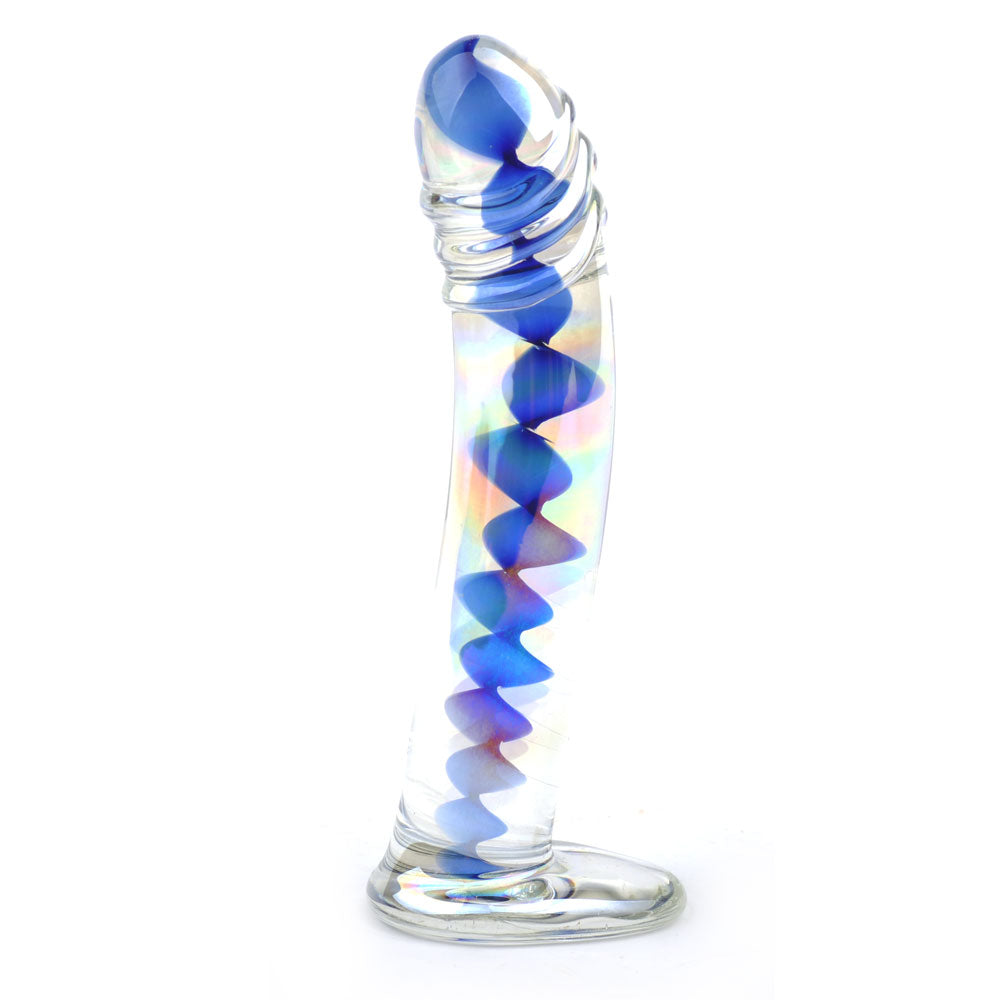 Blue Wavy Glass Dildo