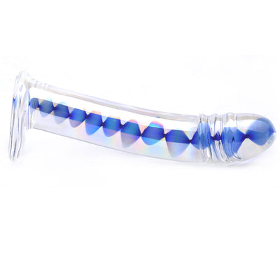 Blue Wavy Glass Dildo