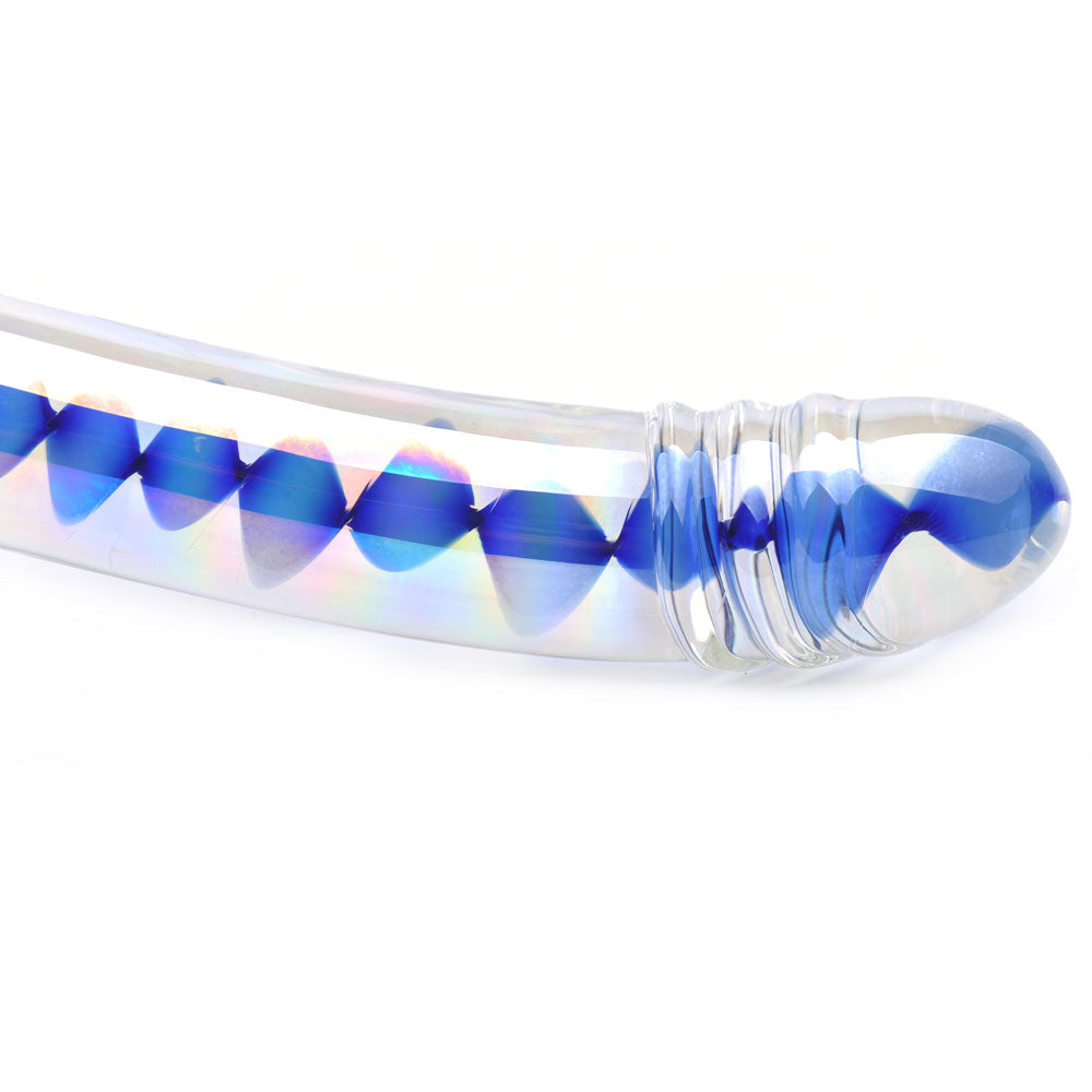 Blue Wavy Glass Dildo