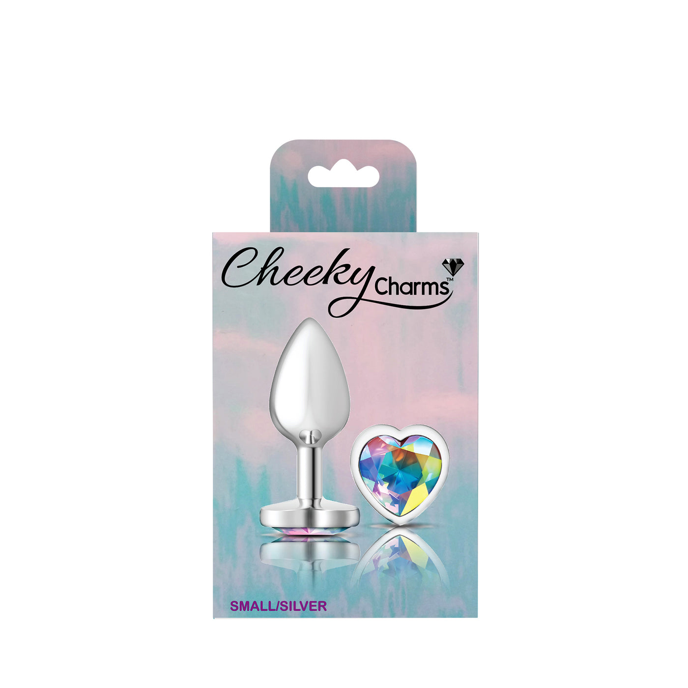 Cheeky Charms-Silver Metal Butt Plug- Heart-Clear