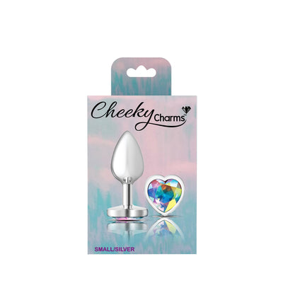 Cheeky Charms-Silver Metal Butt Plug- Heart-Clear