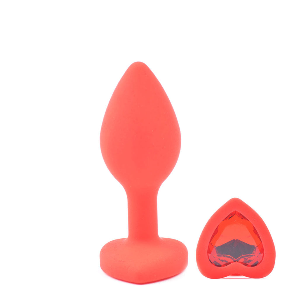 Small Size Silicone Anal Plug with Heart Shape Diamond