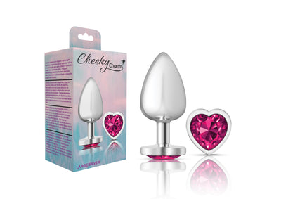 Cheeky Charms Silver Metal Butt Plug - Bright Pink Heart