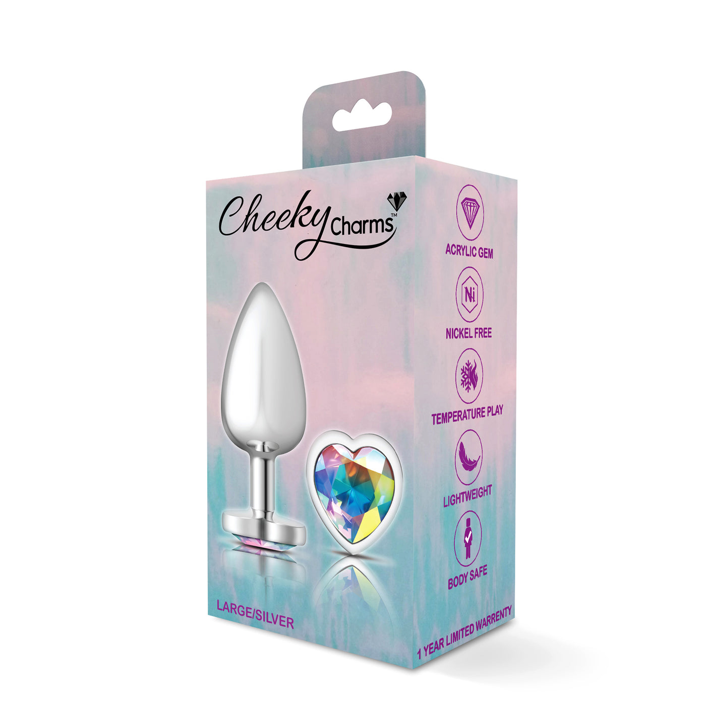 Cheeky Charms-Silver Metal Butt Plug- Heart-Clear