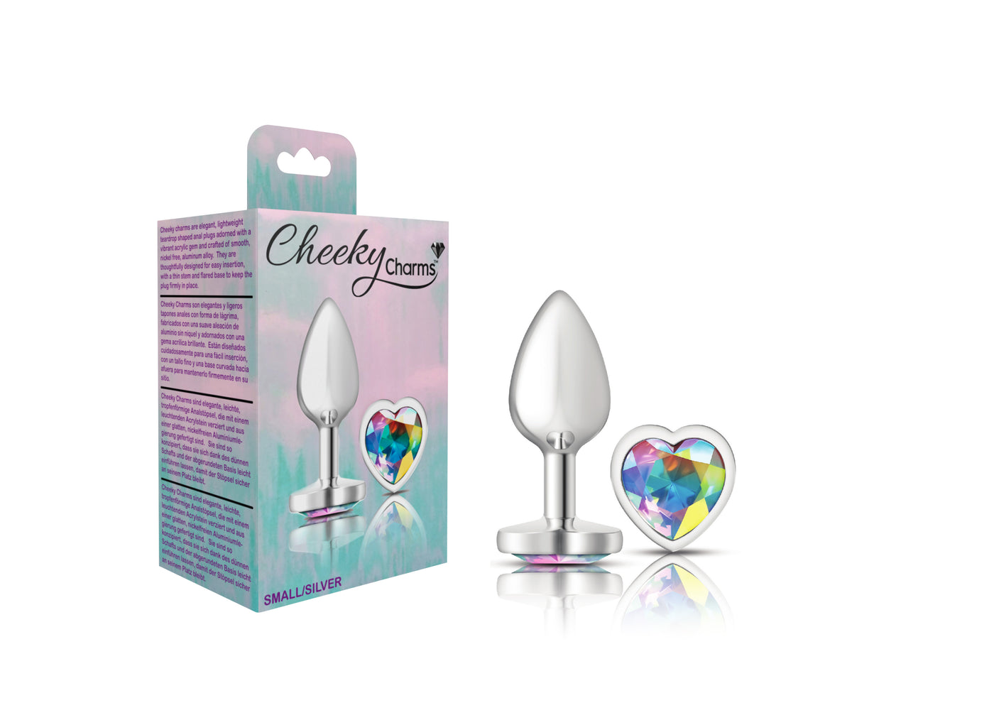 Cheeky Charms-Silver Metal Butt Plug- Heart-Clear