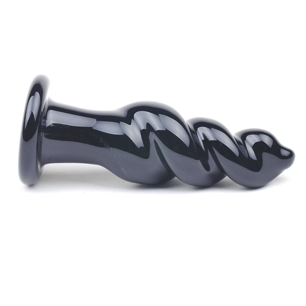 Spiral Black Glass Anal Plug