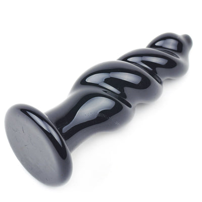 Spiral Black Glass Anal Plug