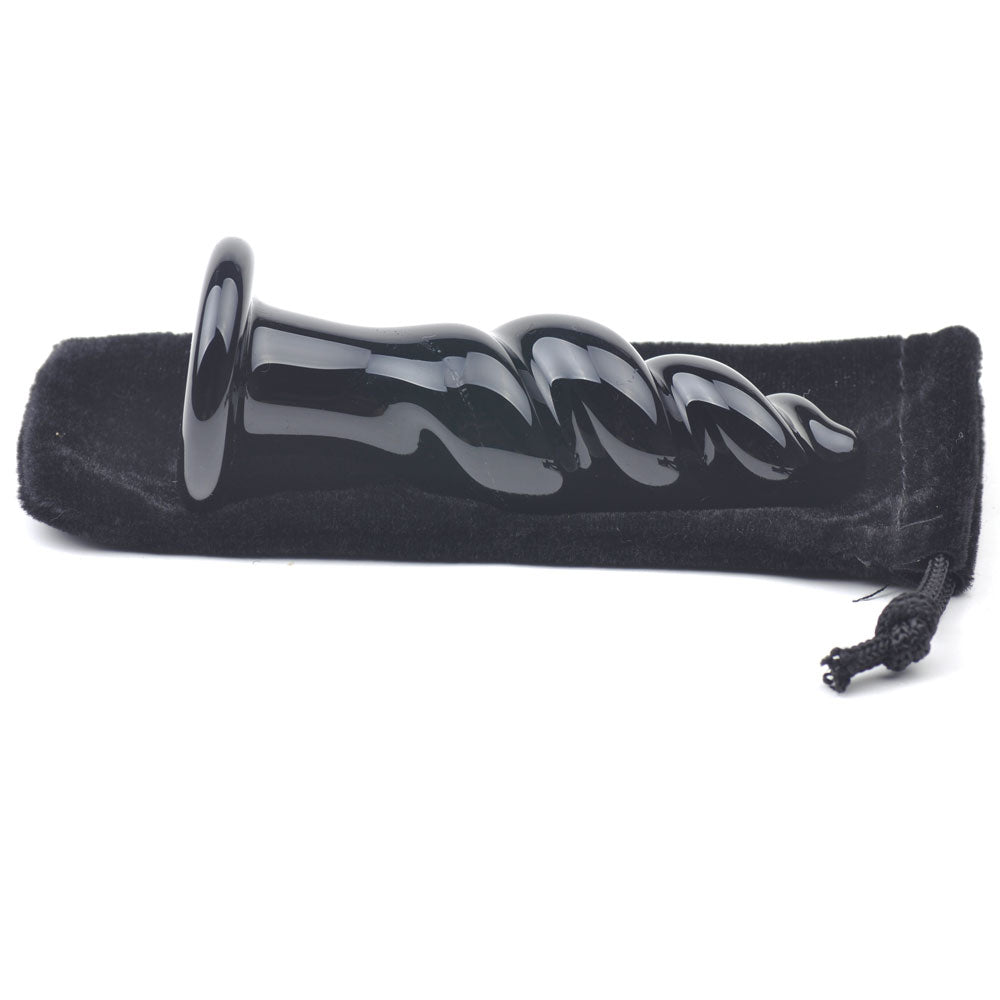 Spiral Black Glass Anal Plug