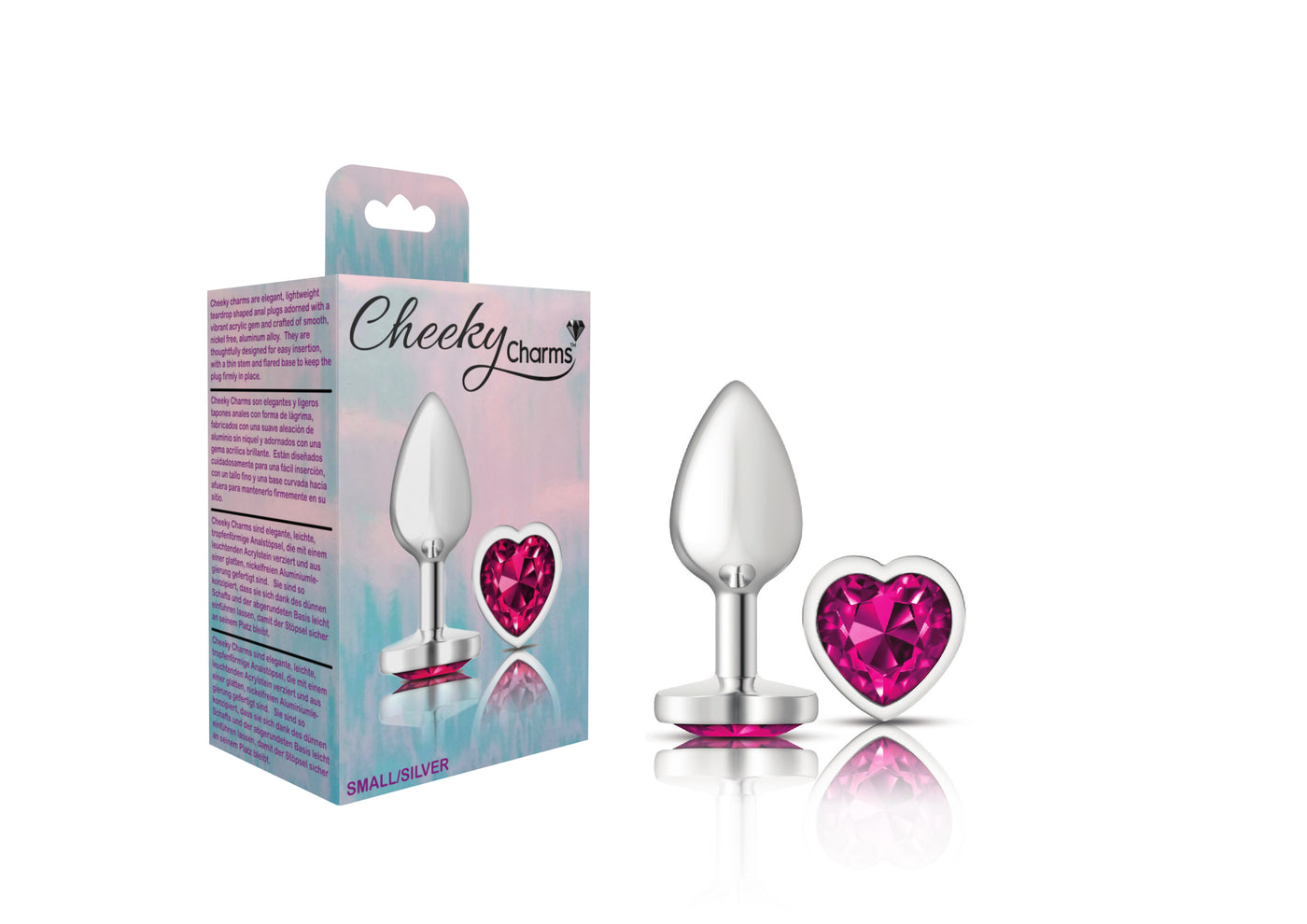 Cheeky Charms Silver Metal Butt Plug - Bright Pink Heart