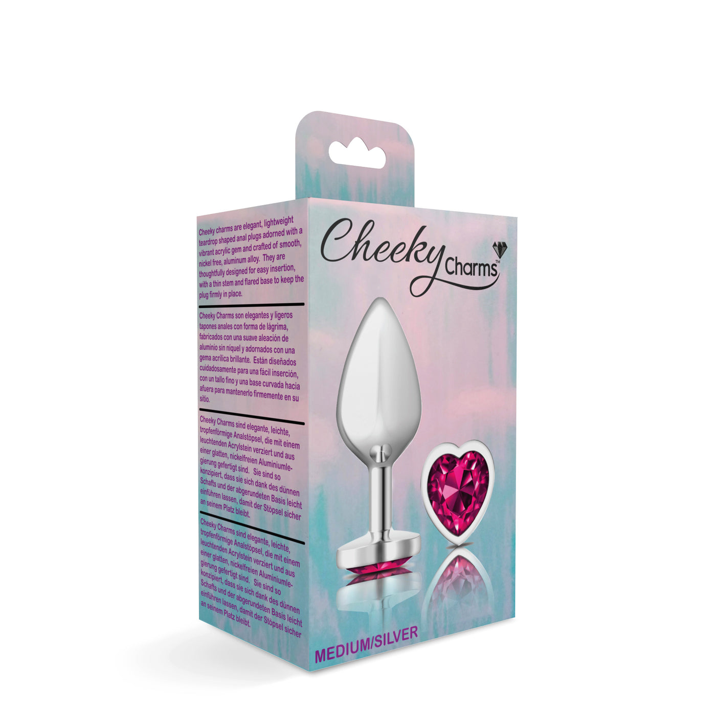 Cheeky Charms Silver Metal Butt Plug - Bright Pink Heart