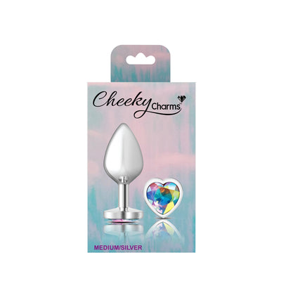 Cheeky Charms-Silver Metal Butt Plug- Heart-Clear