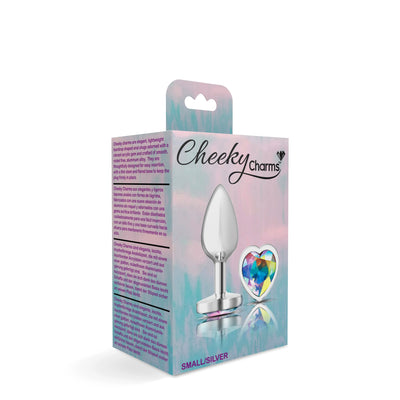 Cheeky Charms-Silver Metal Butt Plug- Heart-Clear