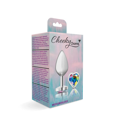 Cheeky Charms-Silver Metal Butt Plug- Heart-Clear