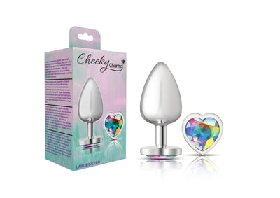 Cheeky Charms-Silver Metal Butt Plug- Heart-Clear