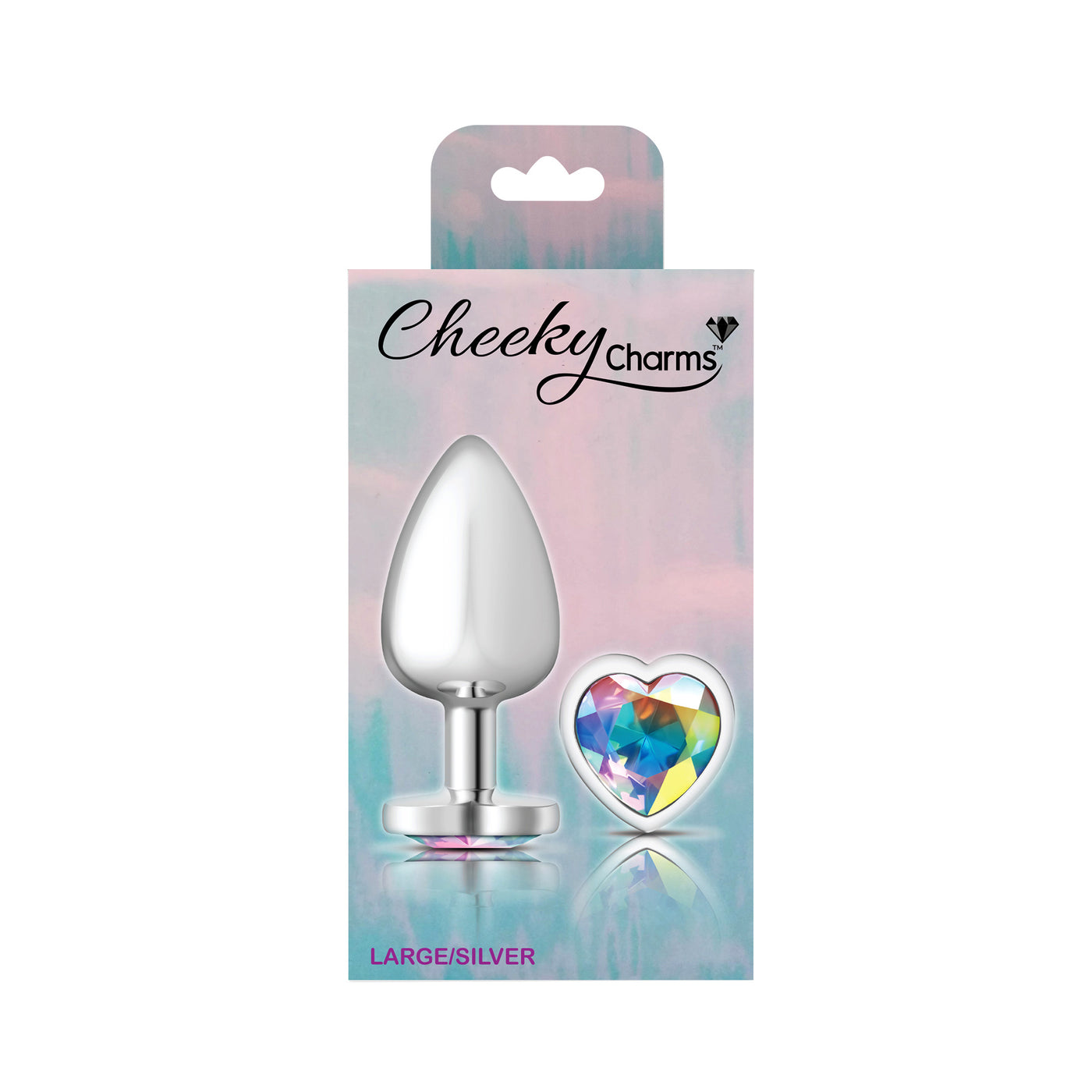 Cheeky Charms-Silver Metal Butt Plug- Heart-Clear