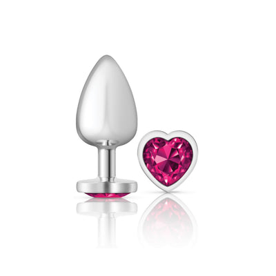 Cheeky Charms Silver Metal Butt Plug - Bright Pink Heart