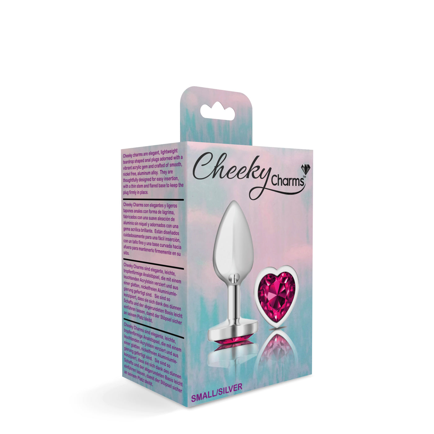 Cheeky Charms Silver Metal Butt Plug - Bright Pink Heart