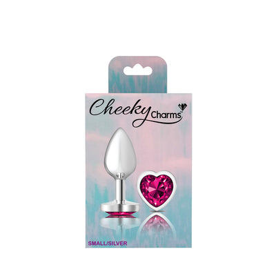 Cheeky Charms Silver Metal Butt Plug - Bright Pink Heart