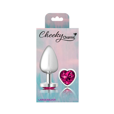 Cheeky Charms Silver Metal Butt Plug - Bright Pink Heart