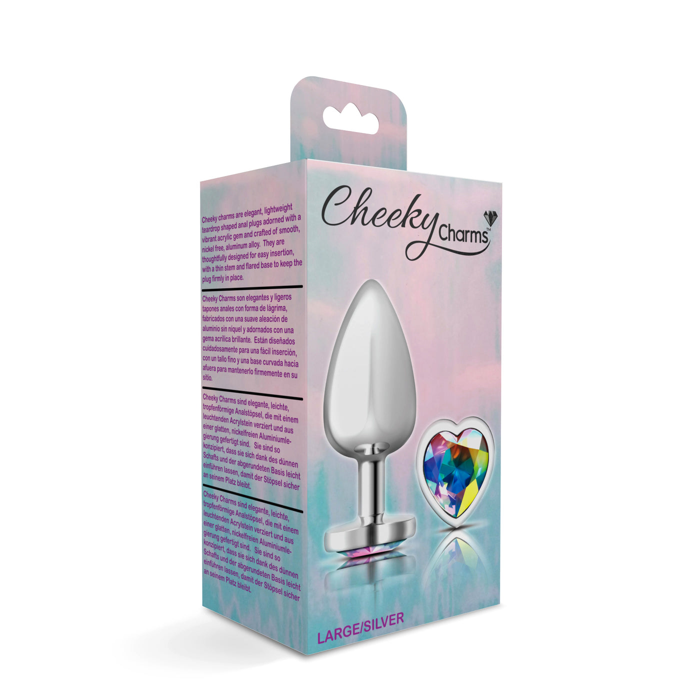 Cheeky Charms-Silver Metal Butt Plug- Heart-Clear