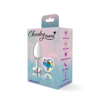 Cheeky Charms-Silver Metal Butt Plug- Heart-Clear