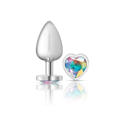 Cheeky Charms-Silver Metal Butt Plug- Heart-Clear