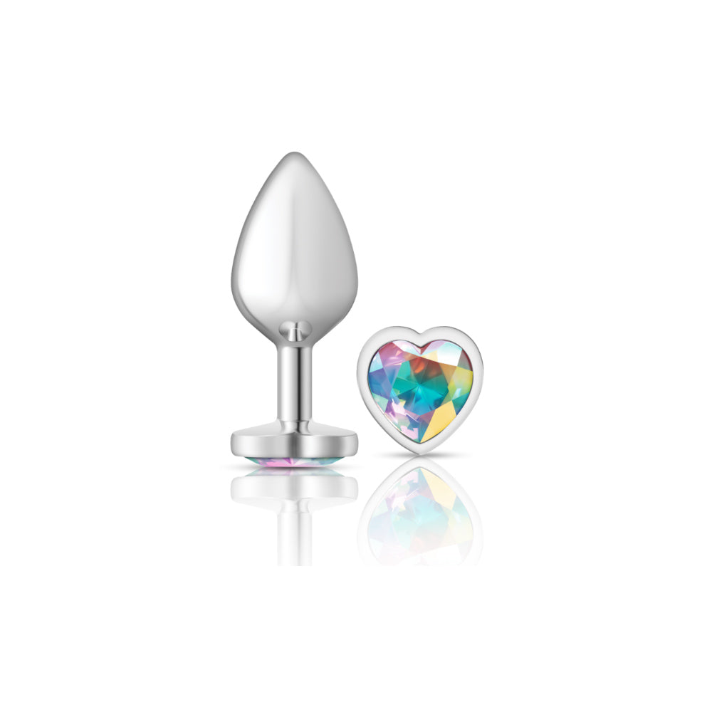 Cheeky Charms-Silver Metal Butt Plug- Heart-Clear