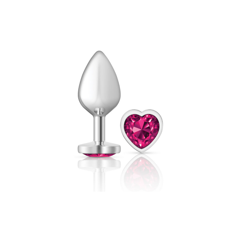 Cheeky Charms Silver Metal Butt Plug - Bright Pink Heart